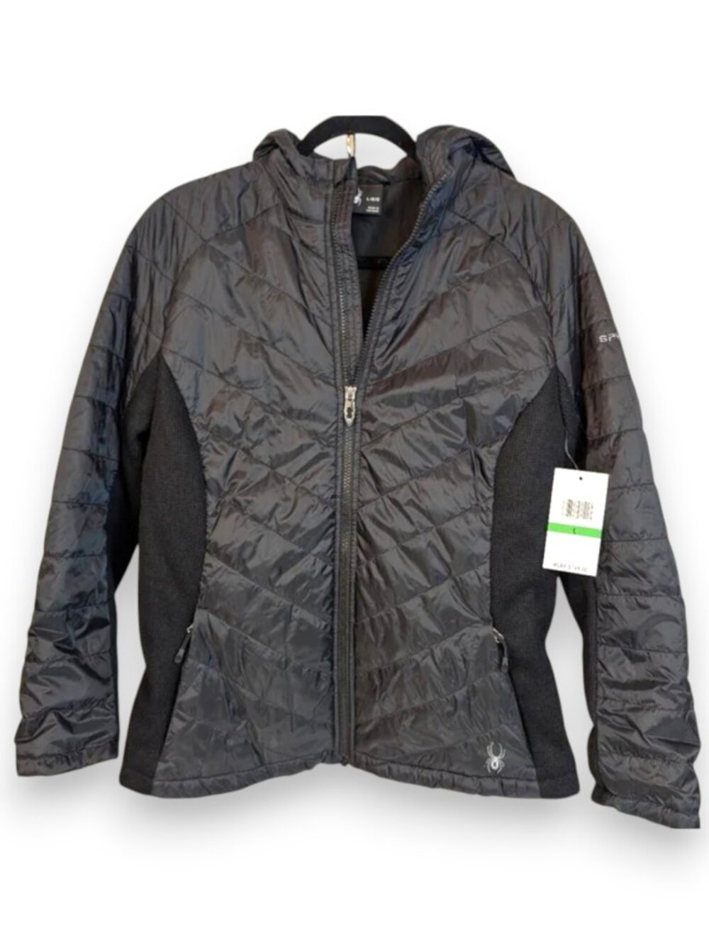 Spyder Therma Web Quilted Black Hooded Jacket Women Large - Picture 1 of 12